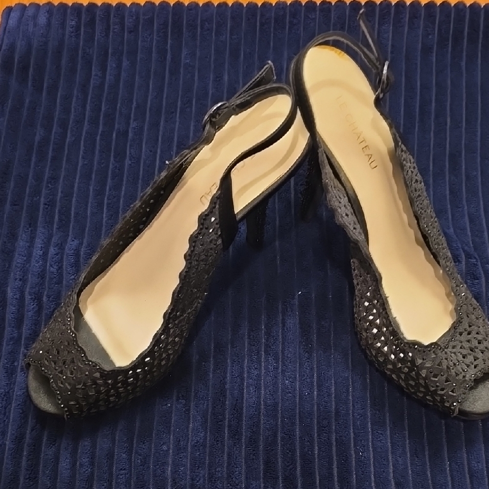 Chateau Black Heels with Elegant Woven Detail